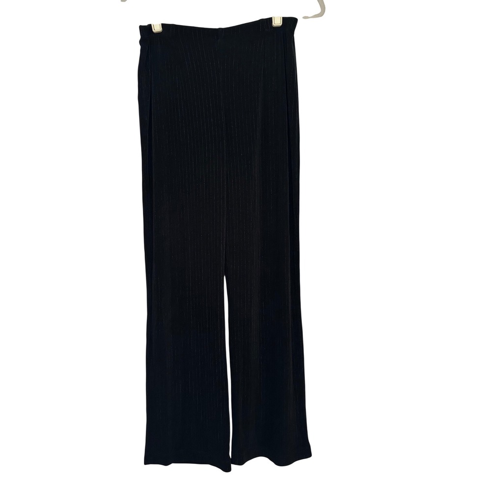 Chico's Travelers Black Pinstripe Leg Pants Sz M Comfort Stretch Vacation Vtg